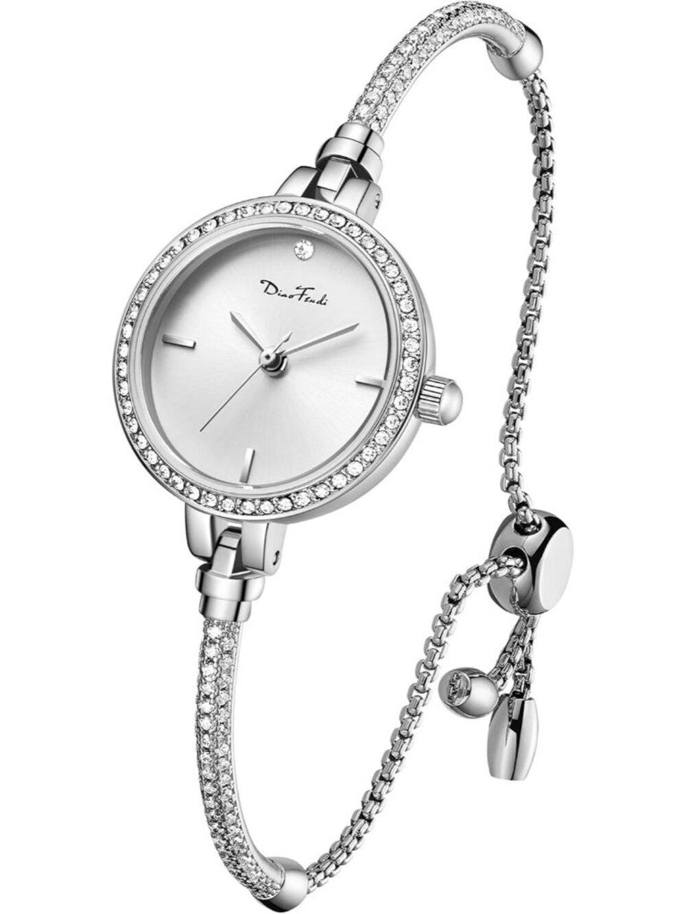Women's Silver White Diamond Dress Analog Waterproof Round Mini Bracelet Watch